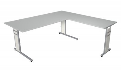 Winkelschreibtisch Form4 C-Fuss 180x180 cm Lichtgrau